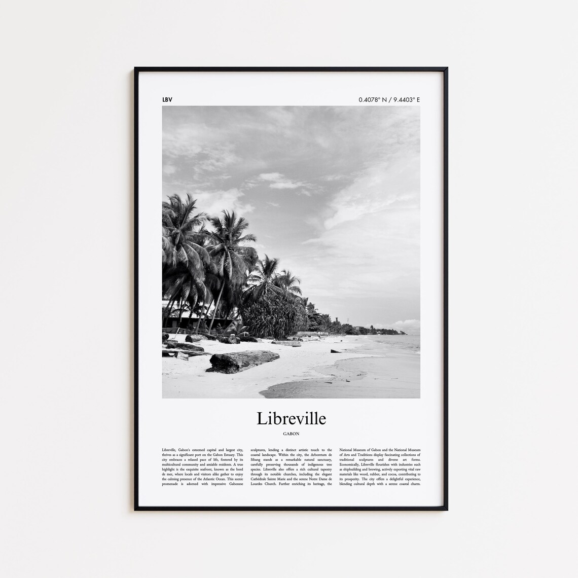 Libreville Gabon Black And White Tropical Beach Photo Poster