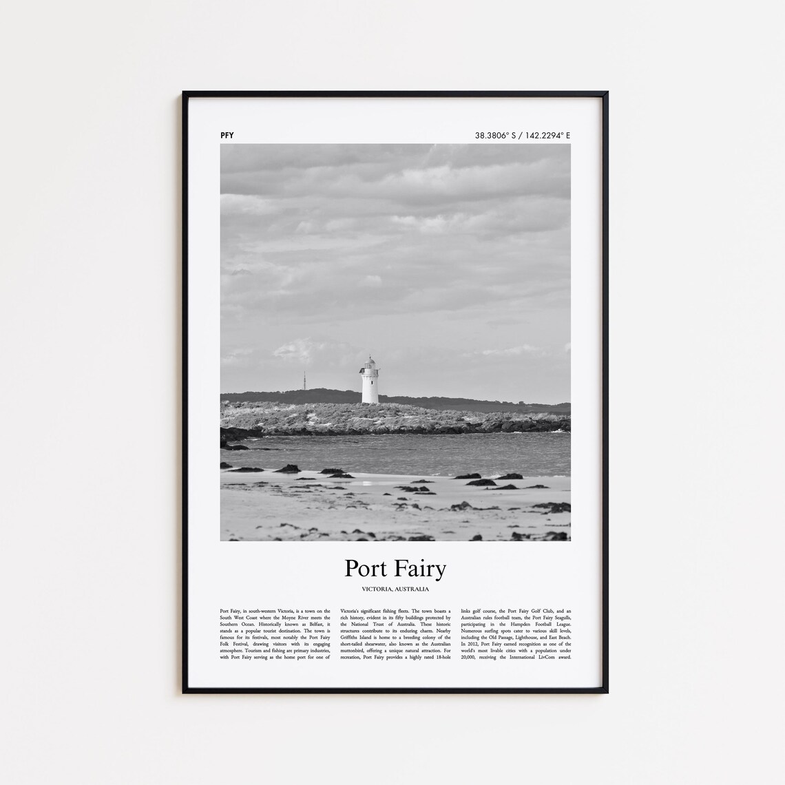 Port Fairy Victoria Lighthouse Black And White Travel Art Poster