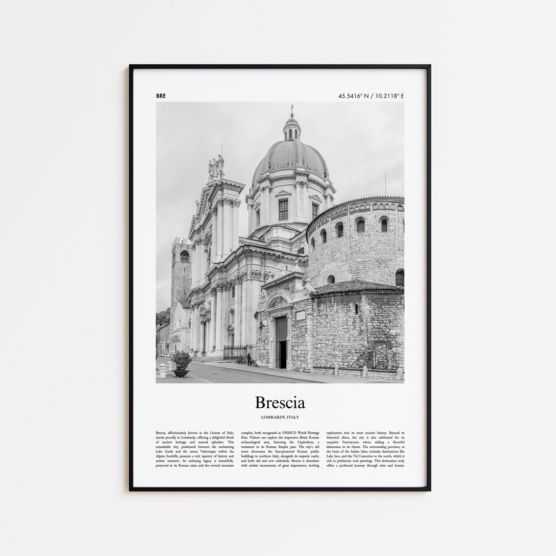 Brescia Italy Black And White Cathedral Dome Photo Travel Poster
