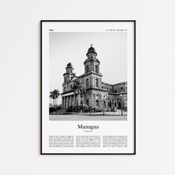 Managua Black And White Print Photo Poster Travel Gift Nicaragua Wall Art Minimal Home Decor