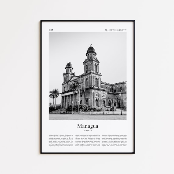 Managua Black White Photo Travel City Poster Nicaragua Decor