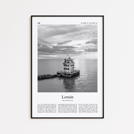 Lorain Ohio Lake Erie Lighthouse Black And White Travel Poster