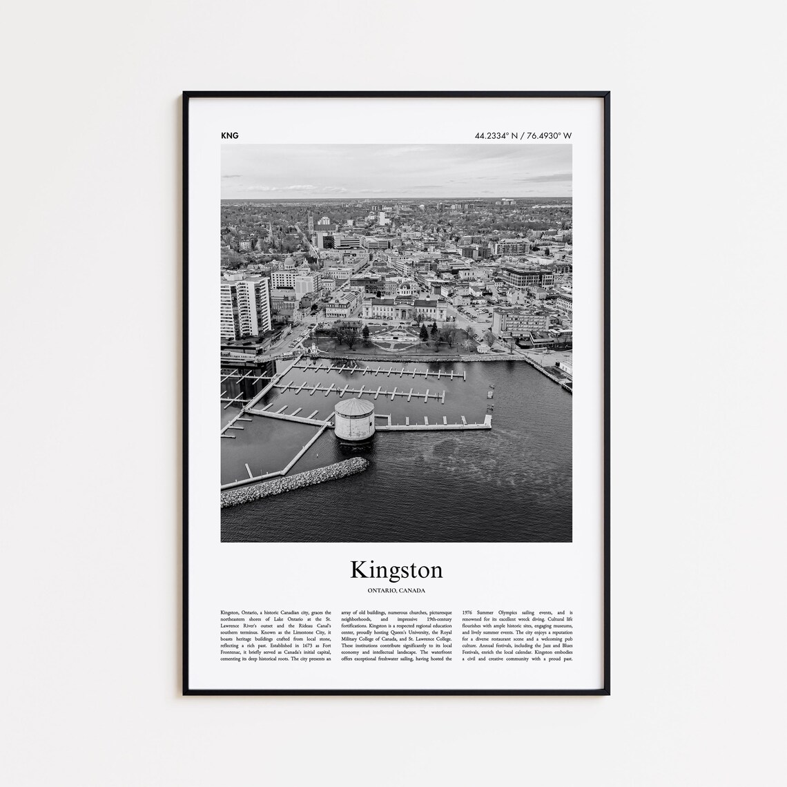 Kingston Ontario Black and White Aerial Photography Travel Poster