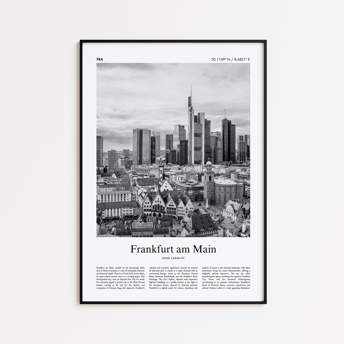 Frankfurt Am Main Germany Skyline Black And White Travel Poster