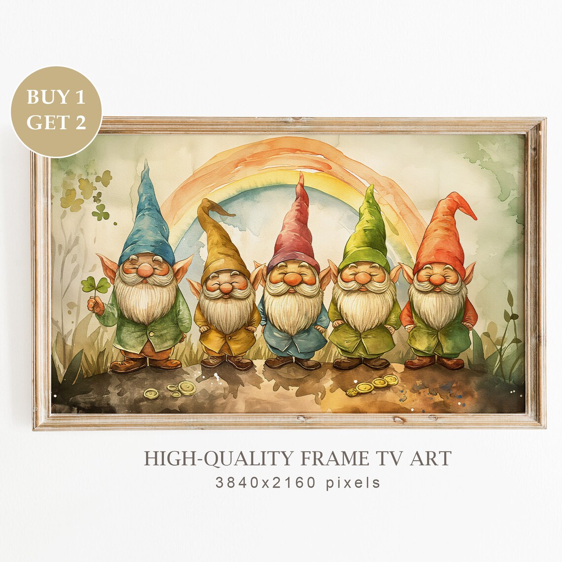 Five Cute Watercolor Gnomes Rainbow Hats St Patricks Day TV Poster