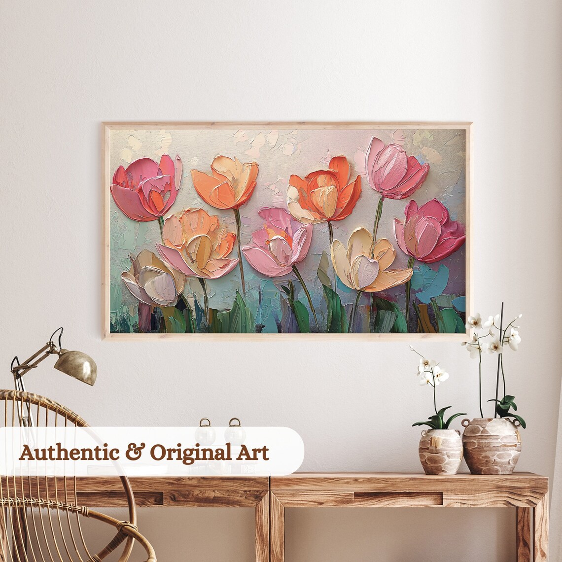 Abstract Tulips Textured Oil Painting Art Print - Image 3