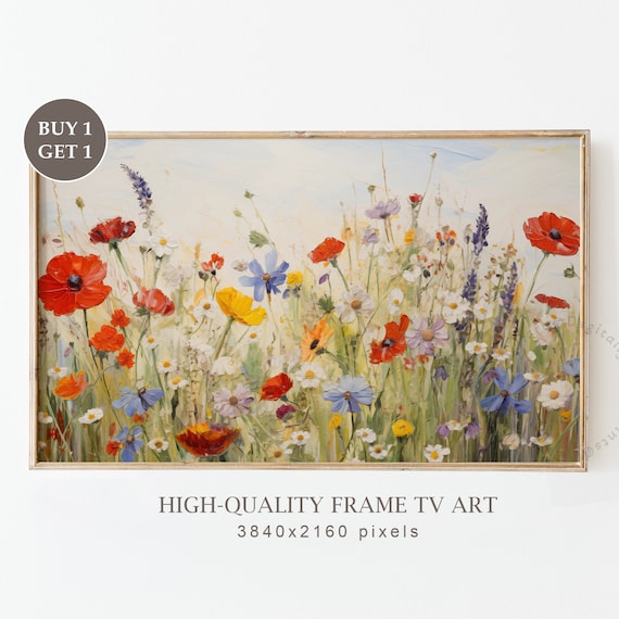 Colorful Vintage Wildflower Meadow Poppies Daisies TV Art Poster