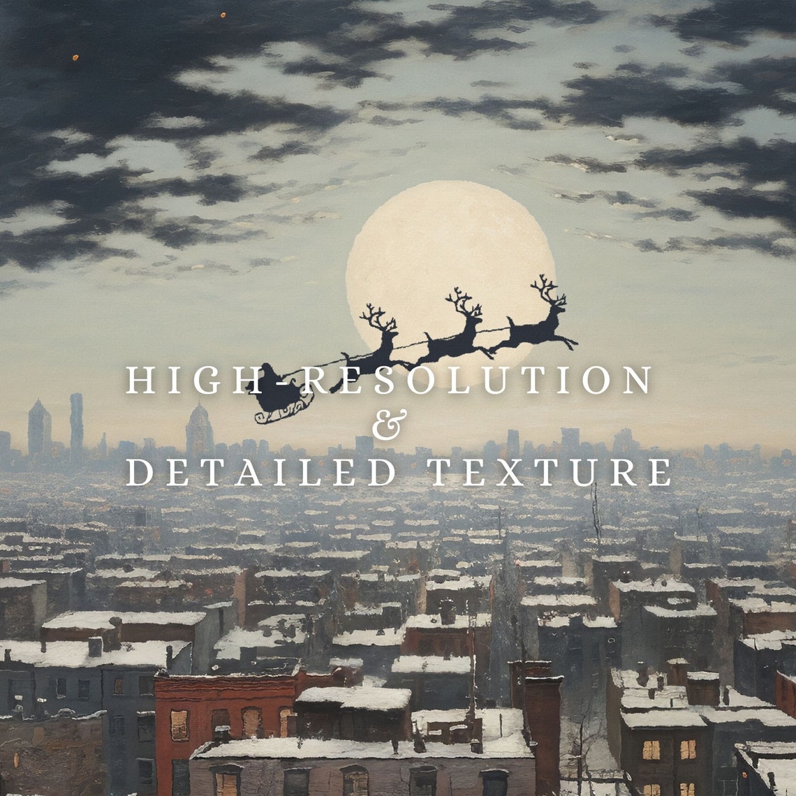 Christmas Frame Tv Art Set Santa Oil Painting Art For Tv Santa Sleigh And Reindeers Vintage Snowy Tv Art Seasonal Christmas Decor Tv Frame - Image 2