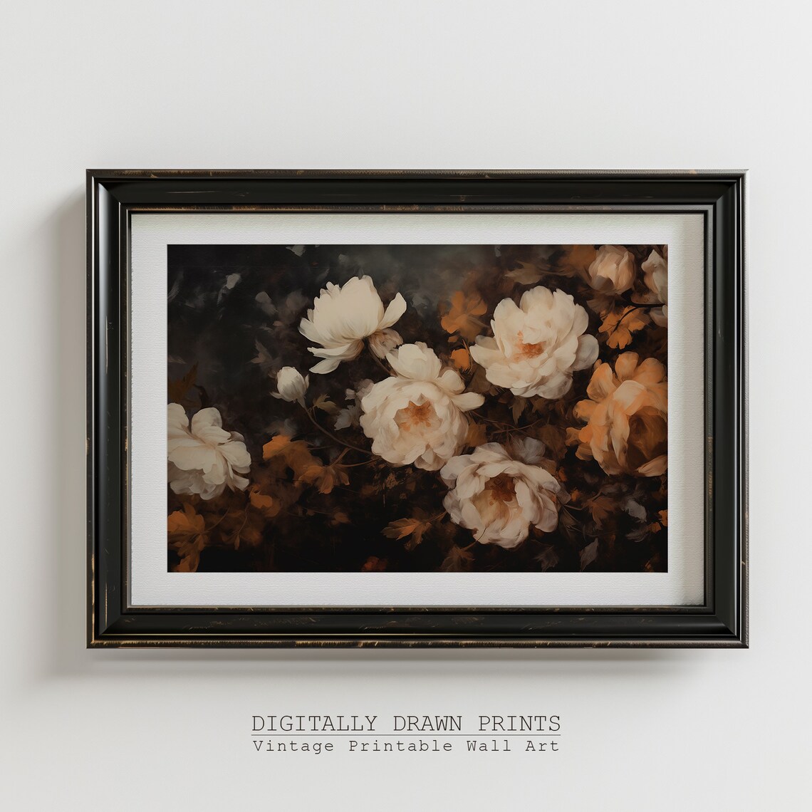 Dark Vintage Flowers Art Print, Neutral Rustic Floral - Image 4
