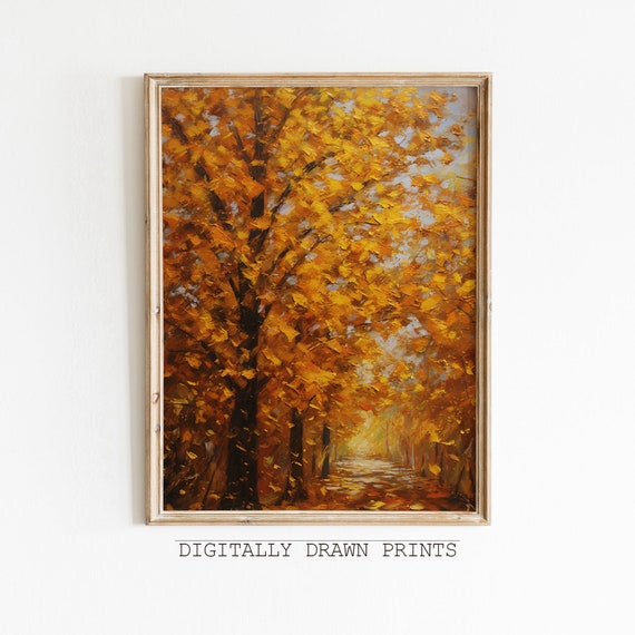Autumn Landscape Painting Vintage Seasonal Wall Art