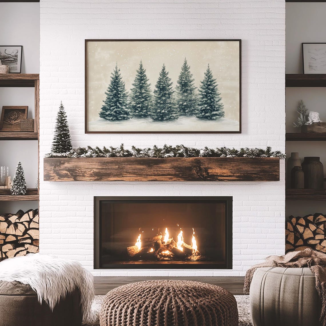 Christmas Frame Tv Art Snowy Evergreen Forest Painting Farmhouse Christmas Decor Seasonal Art For Tv Winter Landscape Tv Display - Image 4
