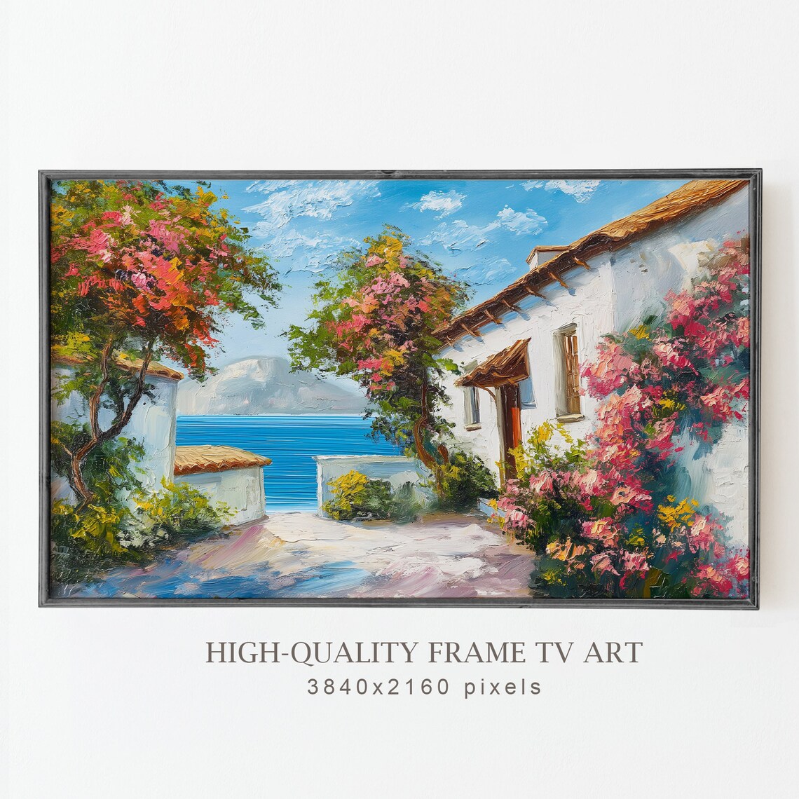 Mediterranean Coastal Alley Bougainvillea Whitewashed Village Seaview Poster - Image 5