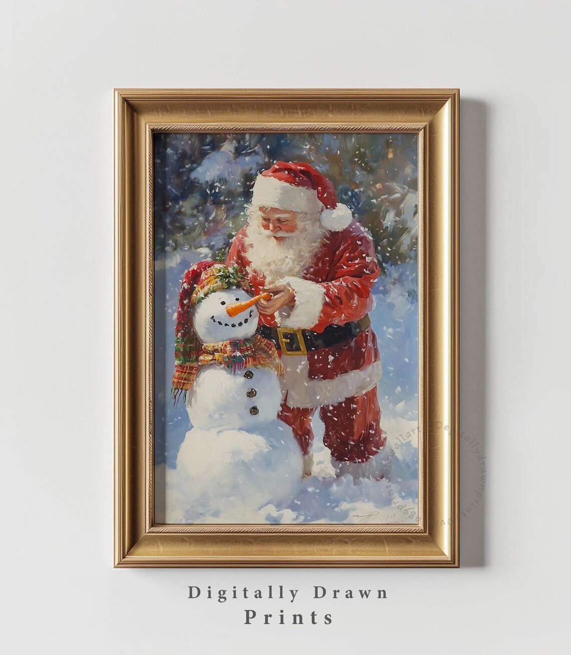 Santa Claus Building Snowman Vintage Christmas Art Print - Image 3