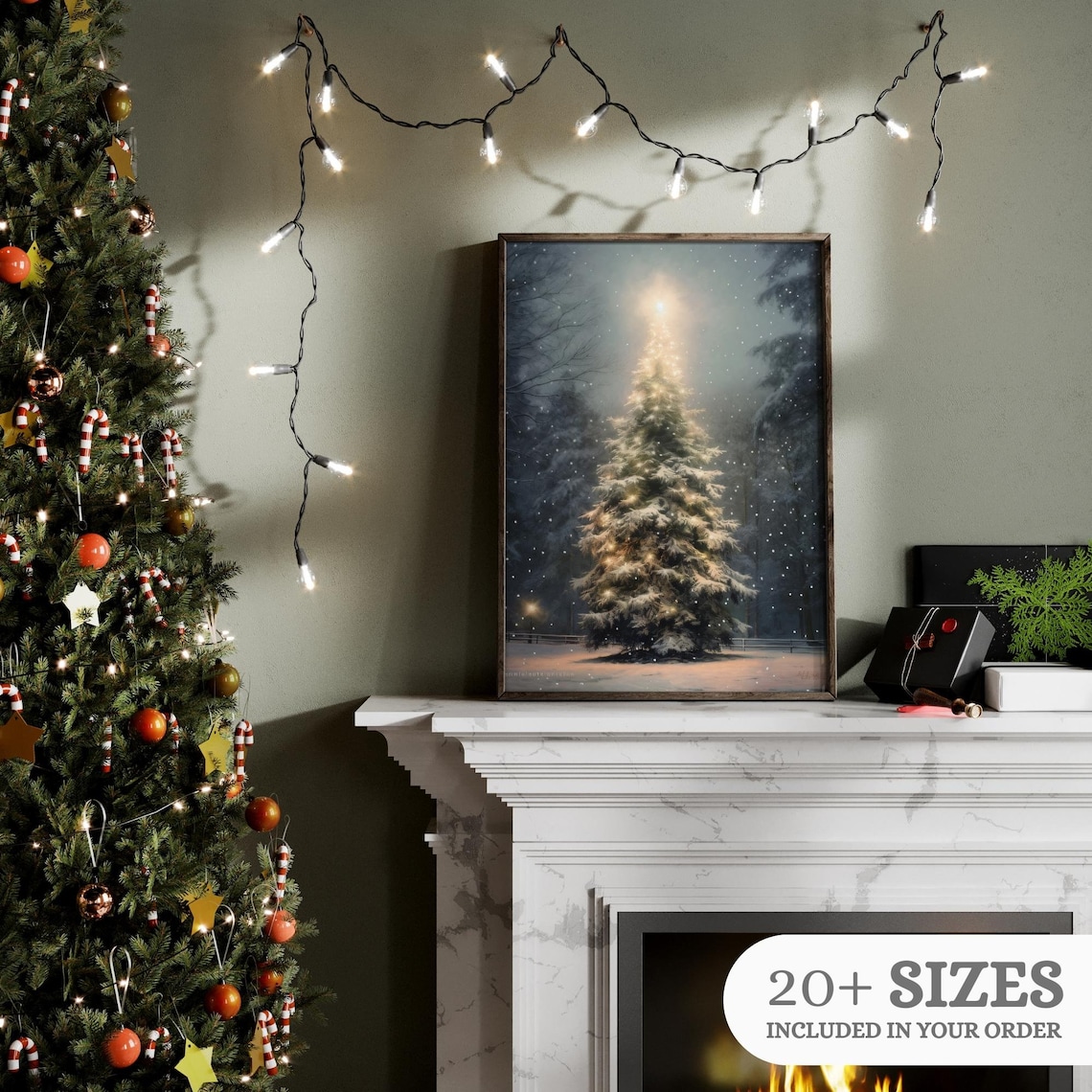 Christmas Tree Vintage Oil Painting Art Print - Image 2