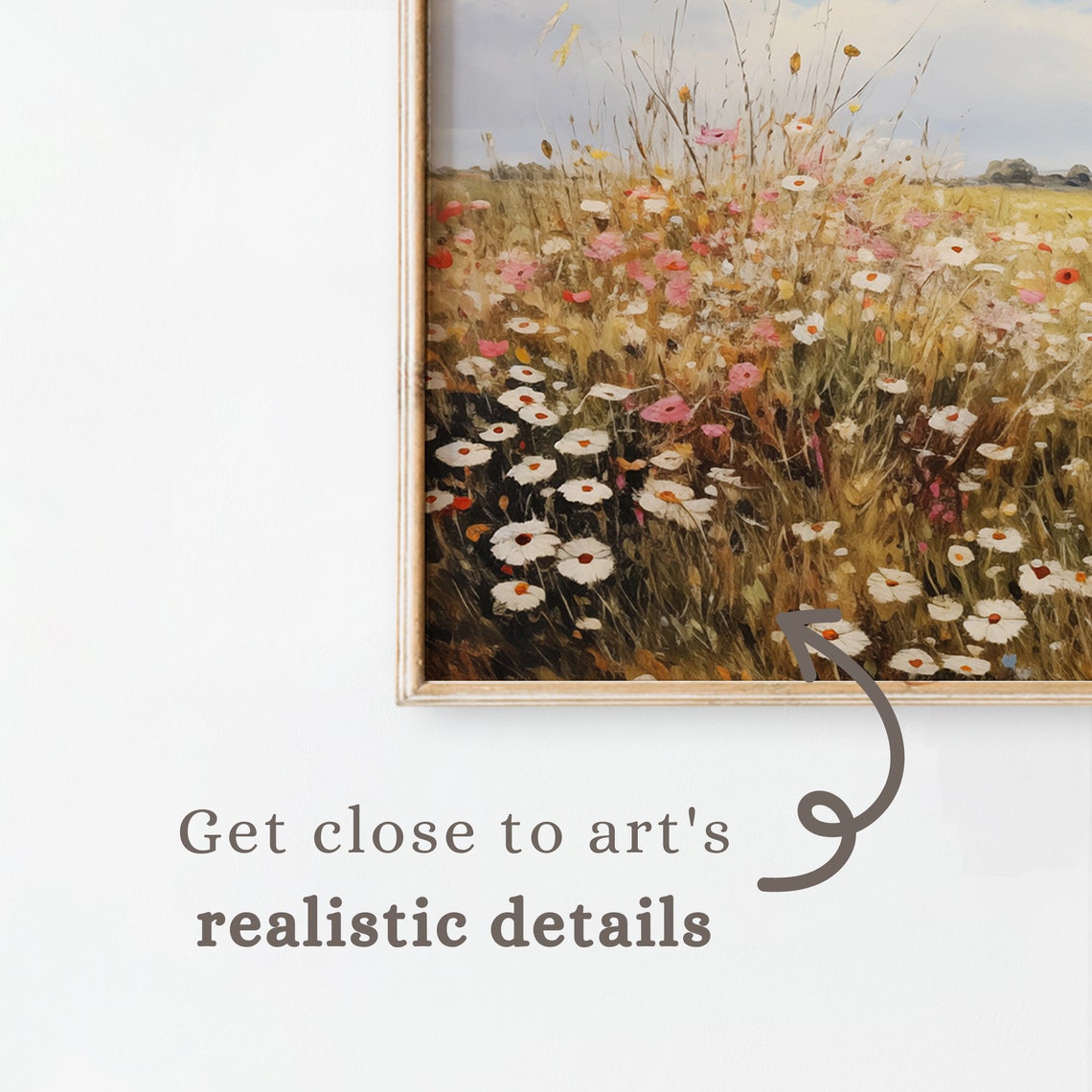 Vast Wildflower Field Under Cloudy Sky Distant Trees Wall Art - Image 2