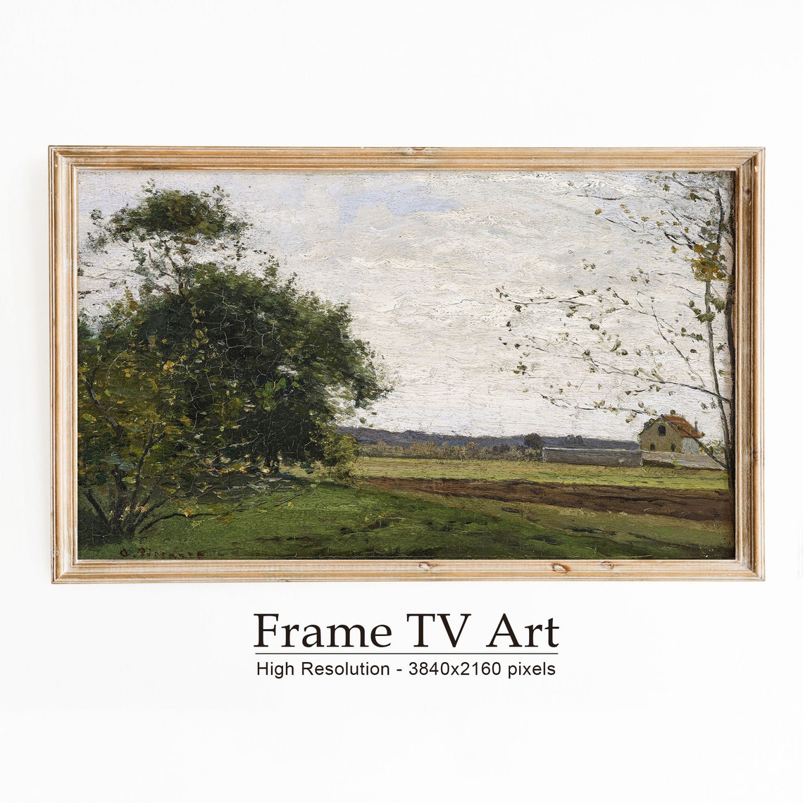Spring Meadow Grand Trees Farmhouse Red Roof Vintage Landscape Poster