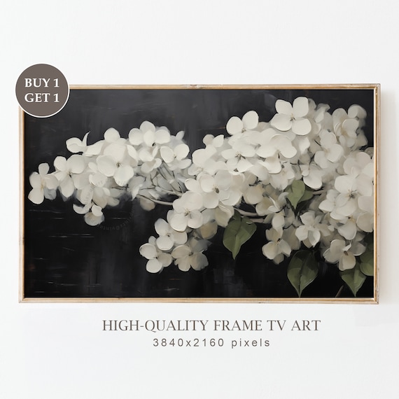 Hydrangea Flower Frame Tv Art Vintage Moody Floral Oil Painting For Frame Tv Dark Academia Decor Botanical Wall Art