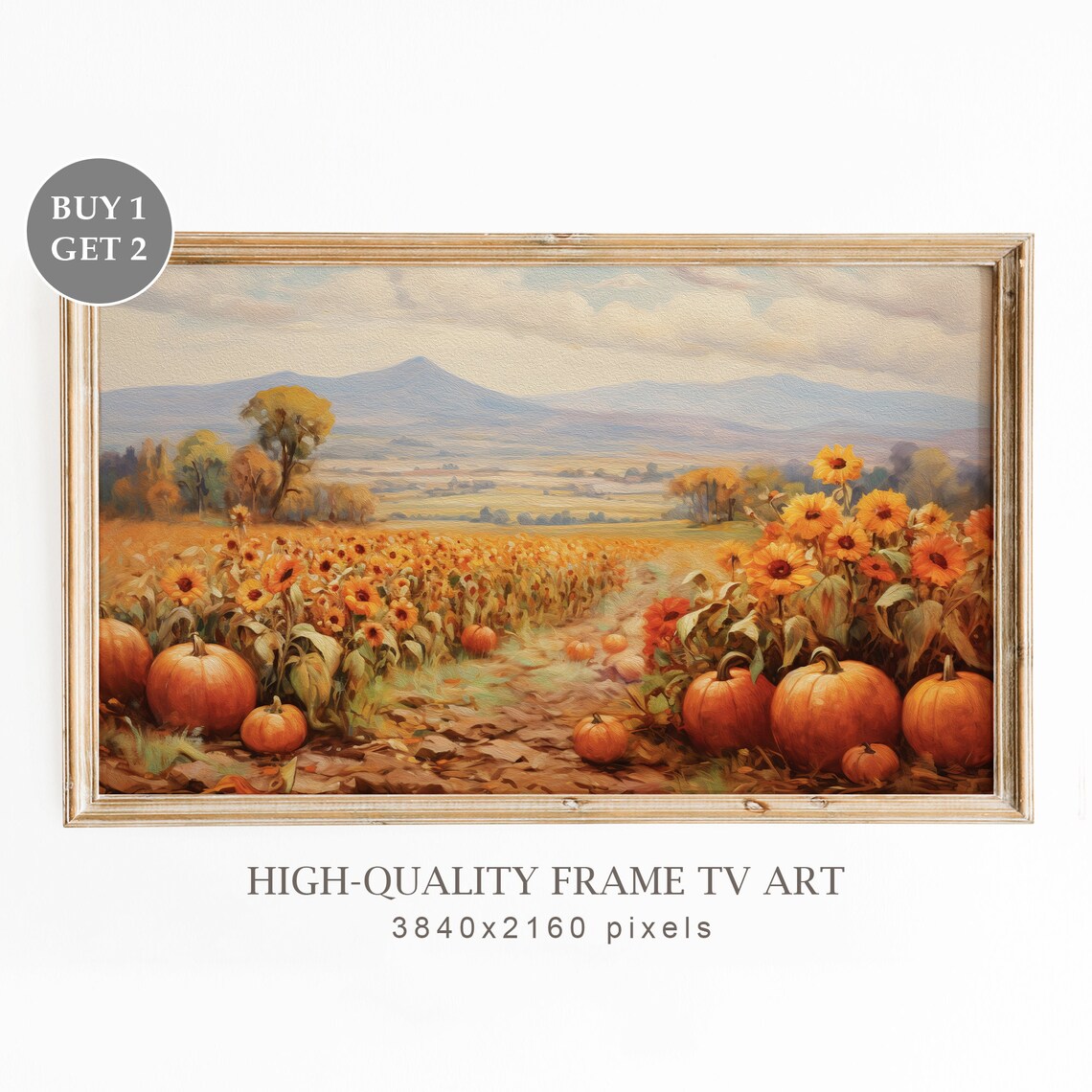 Neutral Rustic Thanksgiving Sunflowers, Pumpkin Art Print