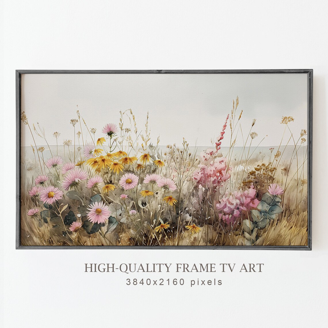 Neutral Wildflowers Autumn Landscape Art Print - Image 4
