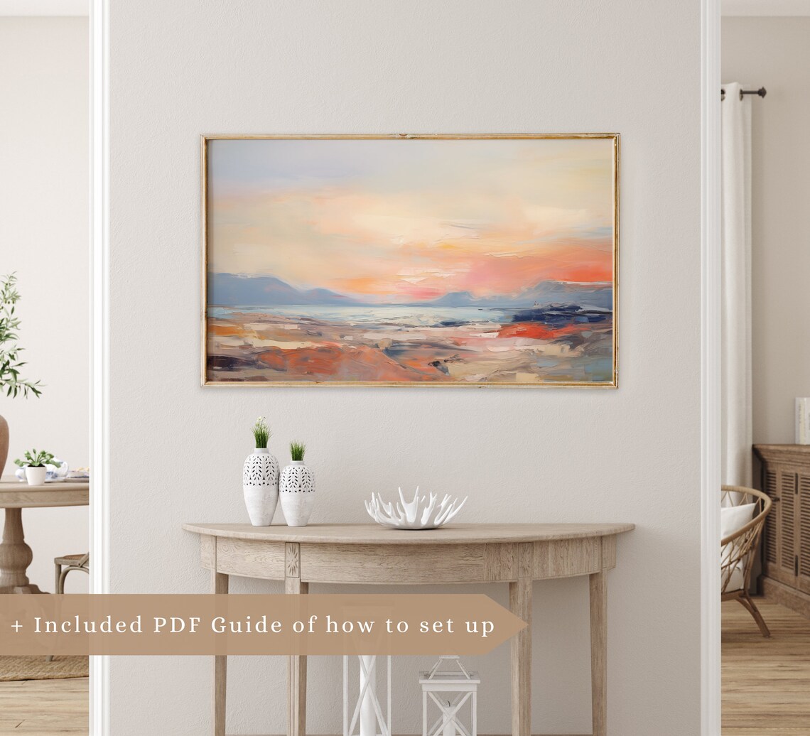 Textured Abstract Sunset Seascape Impasto Coastal Warm Hues Oil Painting Poster - Image 3