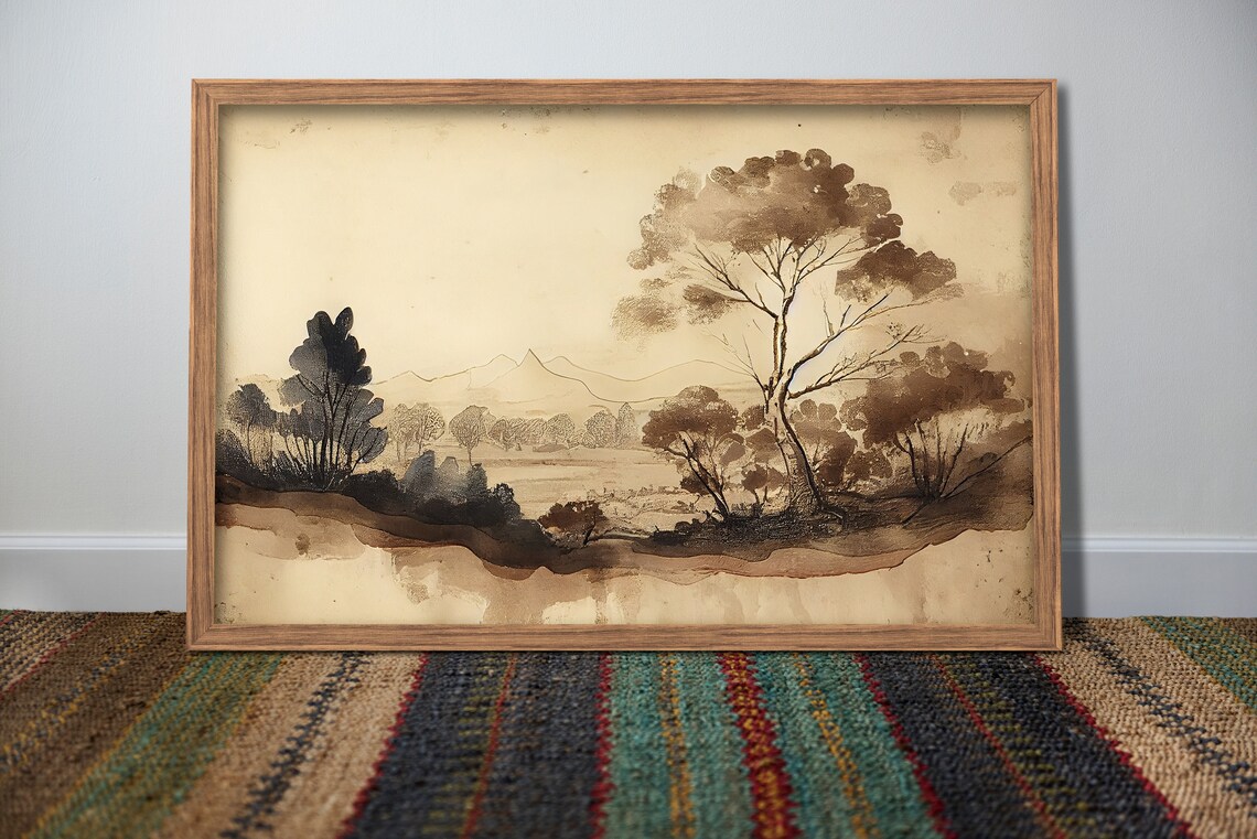 Rustic Muted Landscape Painting, Vintage Neutral - Image 3
