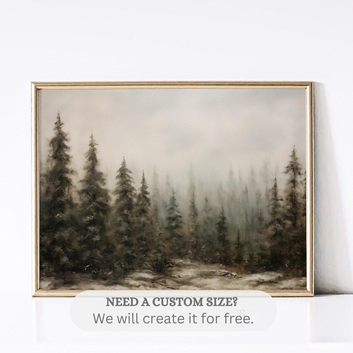 Vintage Winter Pine Forest Christmas Art Print - Image 2