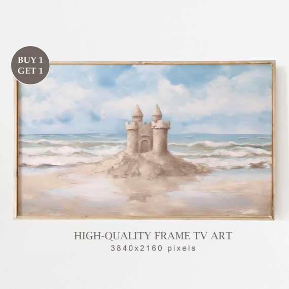 Sandcastle On Beach Vintage Ocean Waves Summer Coastal Whimsy Art Poster