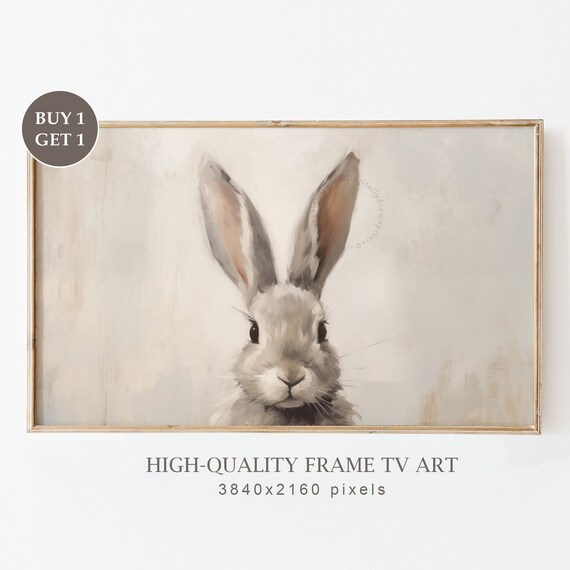Close-Up Gray Bunny Portrait Minimal Neutral Spring Art Print
