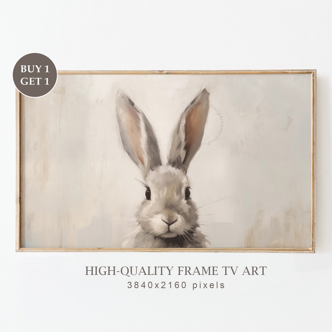 Close-Up Gray Bunny Portrait Minimal Neutral Spring Art Print