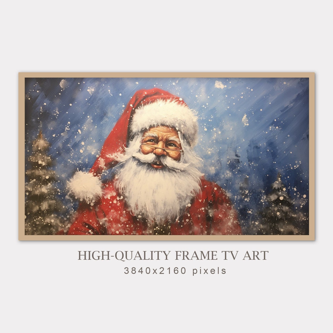 Santa Claus Oil Painting For Tv Happy Santa Portrait Seasonal Christmas Decor Holiday Art For Tv Farmhouse Christmas