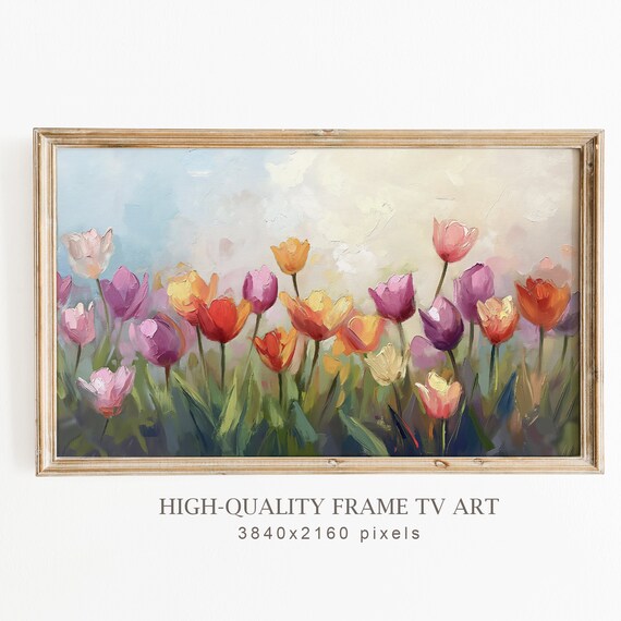 Colorful Tulip Field Spring Garden Impressionist Floral Frame TV Art Print