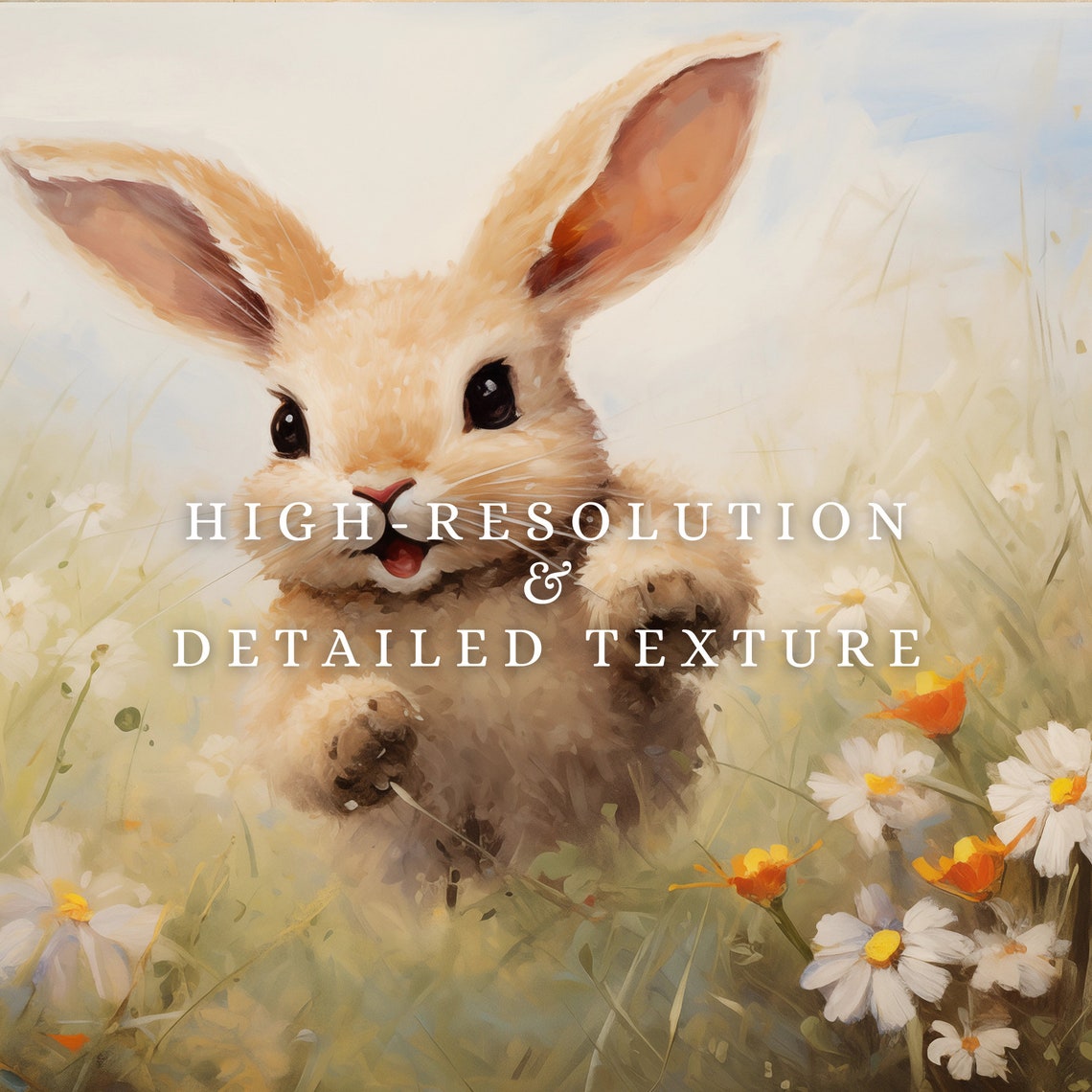 Cute Baby Bunny Jumping Wildflower Field Watercolor Easter TV Poster - Image 2