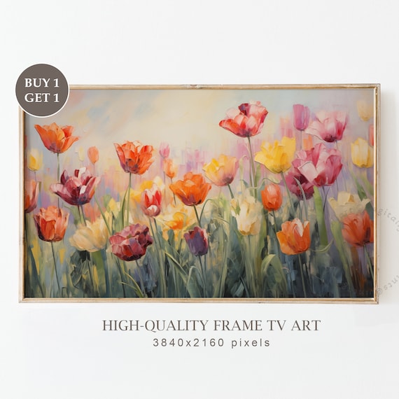 Blooming Pastel Tulips Red Orange Yellow Spring Garden Art Print