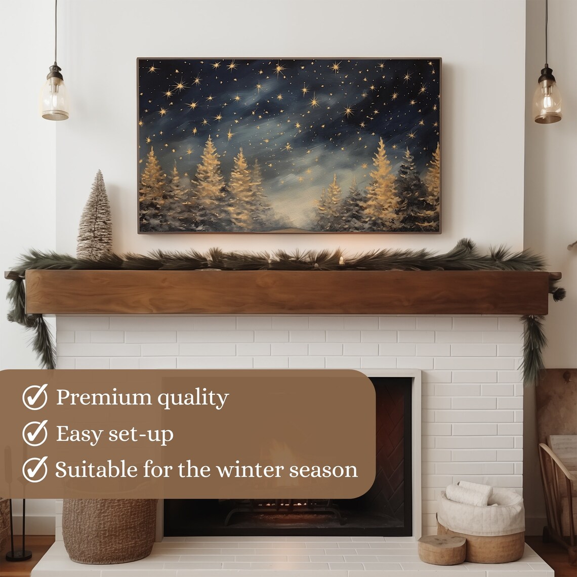 Christmas Snowy Pine Trees Under The Starry Night Art Print - Image 3