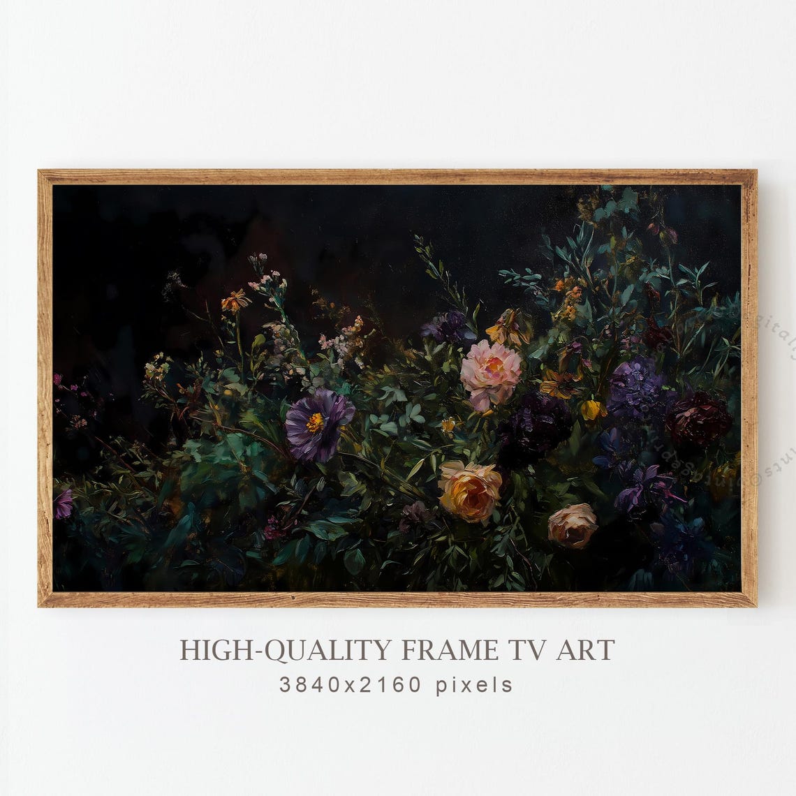 Moody Dark Wildflower Bouquet Vintage Botanical Floral Wall Art - Image 3