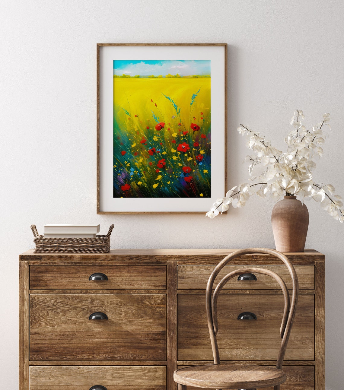 Wildflower Field Landscape Oil Painting Vintage Farm House Country Field Landscape Oil Painting Art - Image 3