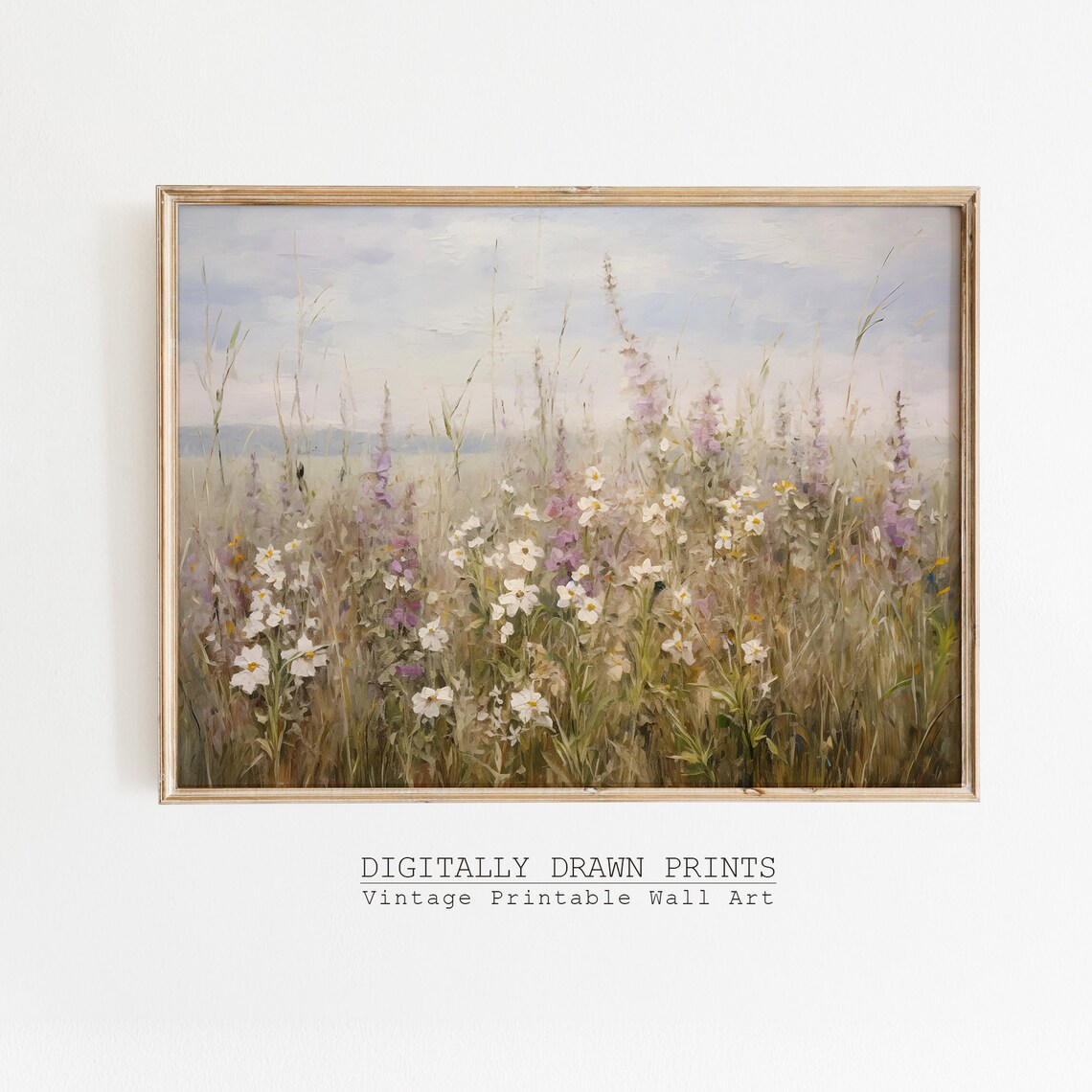 Spring Wildflower Field Vintage Landscape Art Print