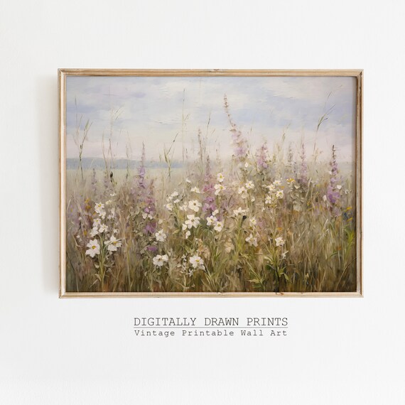 Spring Wildflower Field Vintage Landscape Art Print