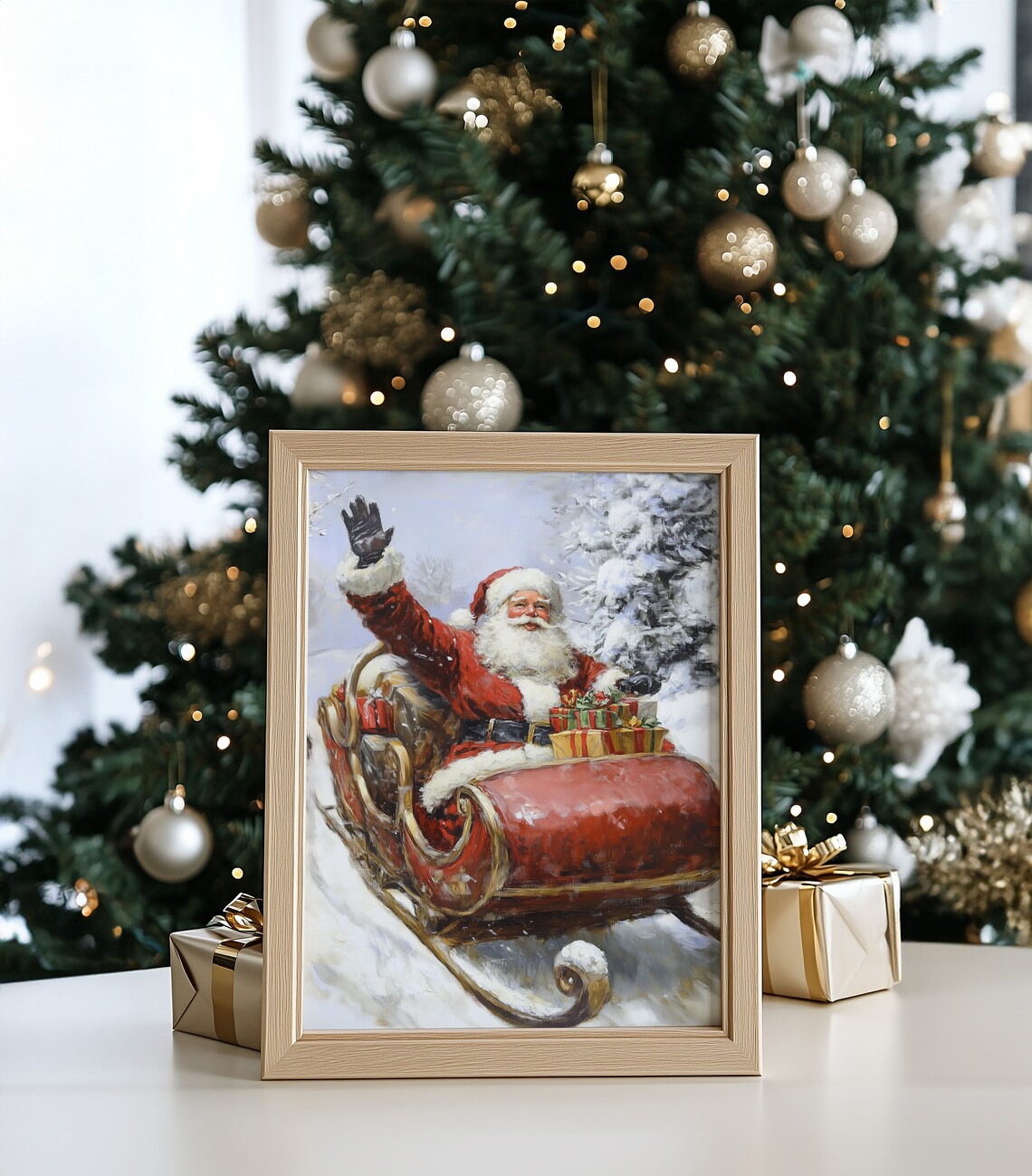 Christmas Wall Art Vintage Snowy Santa Oil Painting Seasonal Christmas Decor Christmas Art Print - Image 5