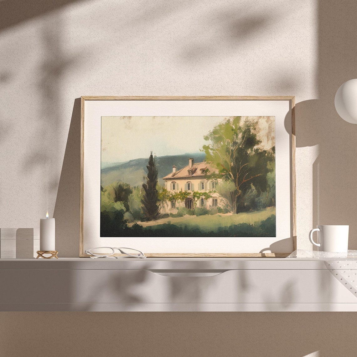 French Countryside Villa Cypress Trees Rolling Hills Art Poster - Image 2