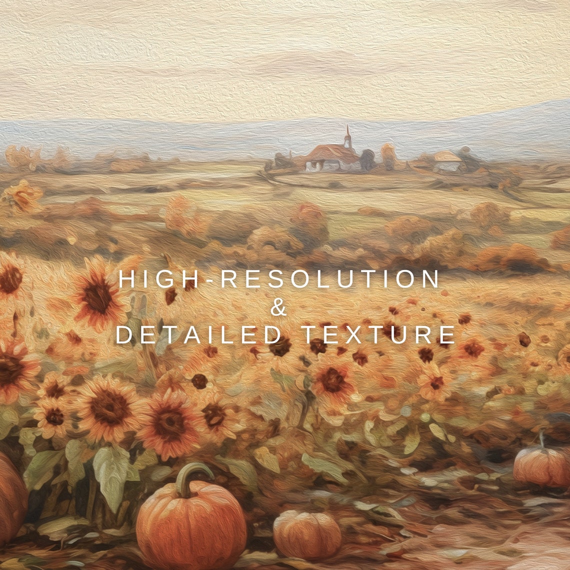 Sunflower Field With Pumpkins Along Dirt Path Rural Autumn Field Print - Image 2