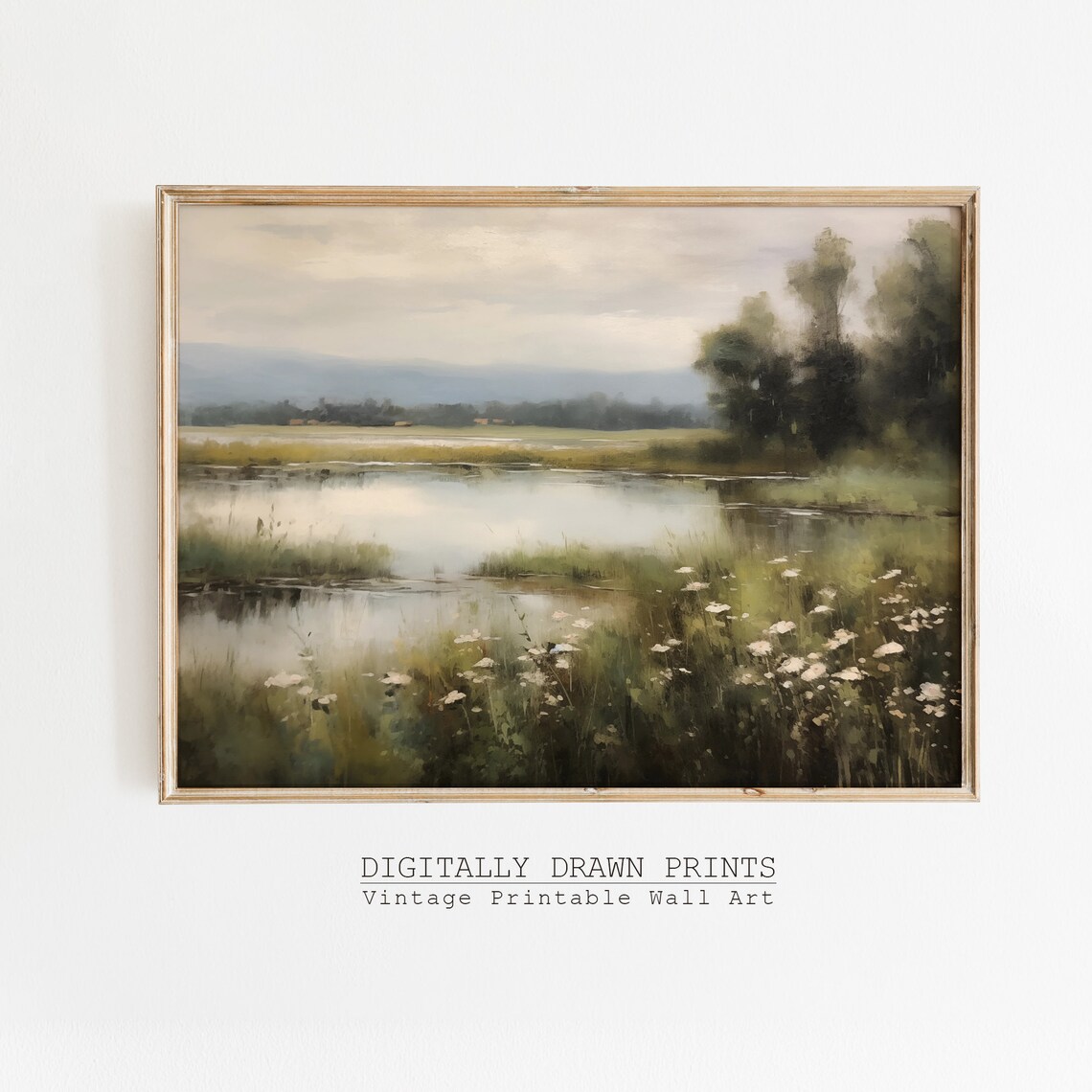 Moody Spring Wildflower Field Landscape Art Print