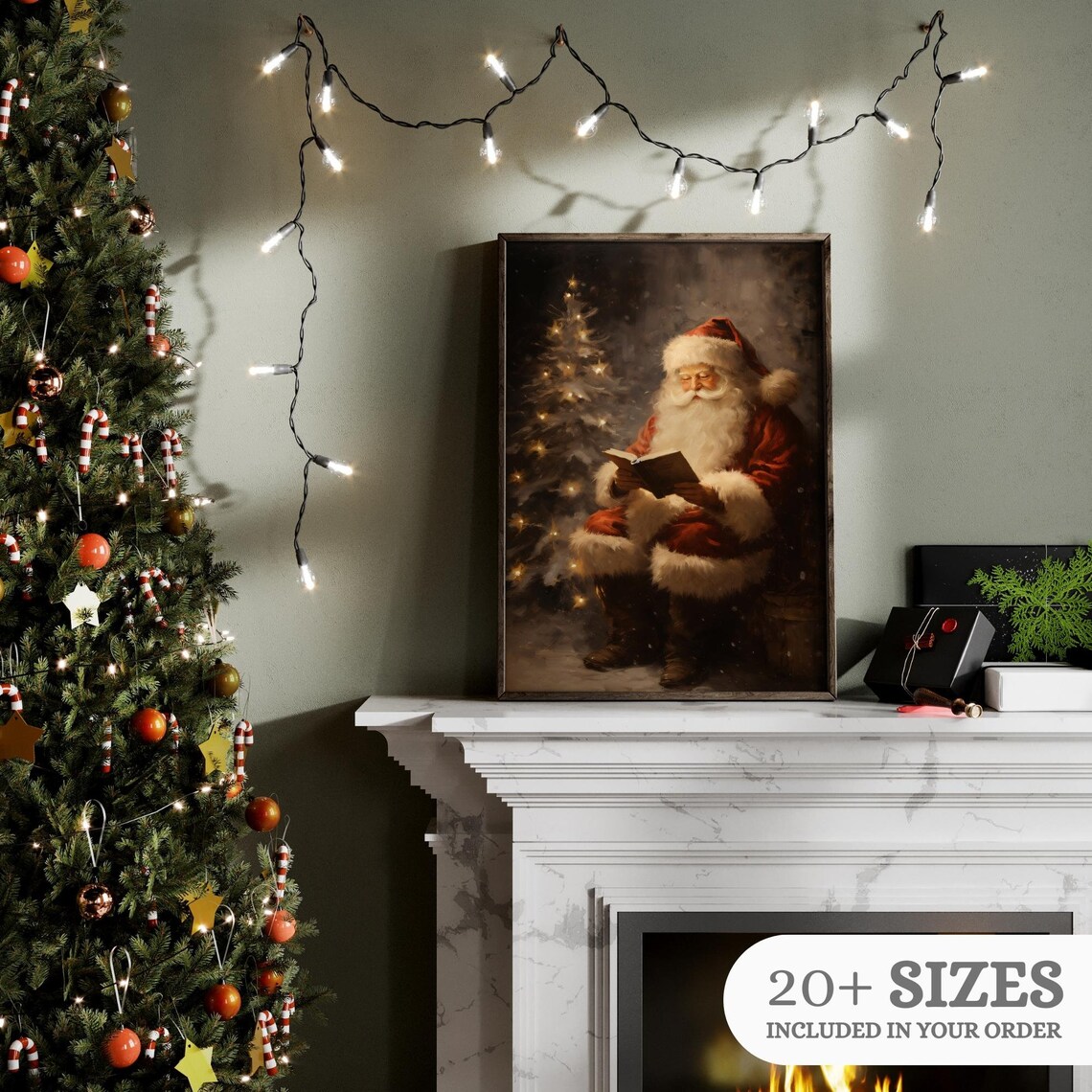 Vintage Christmas Santa Reading Book Farmhouse Art Print - Image 2