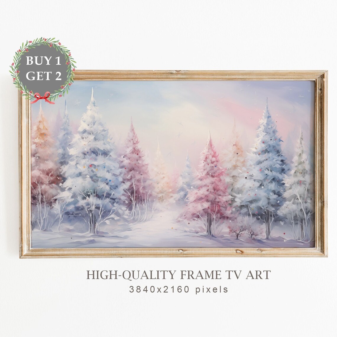 Christmas Winter Trees Art Print, Pink Holiday Decor