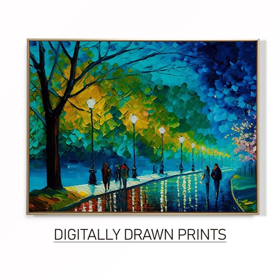 Abstract Spring Night Oil Painting Moody Landscape Home Decor Colourful Wall Art Wall Art