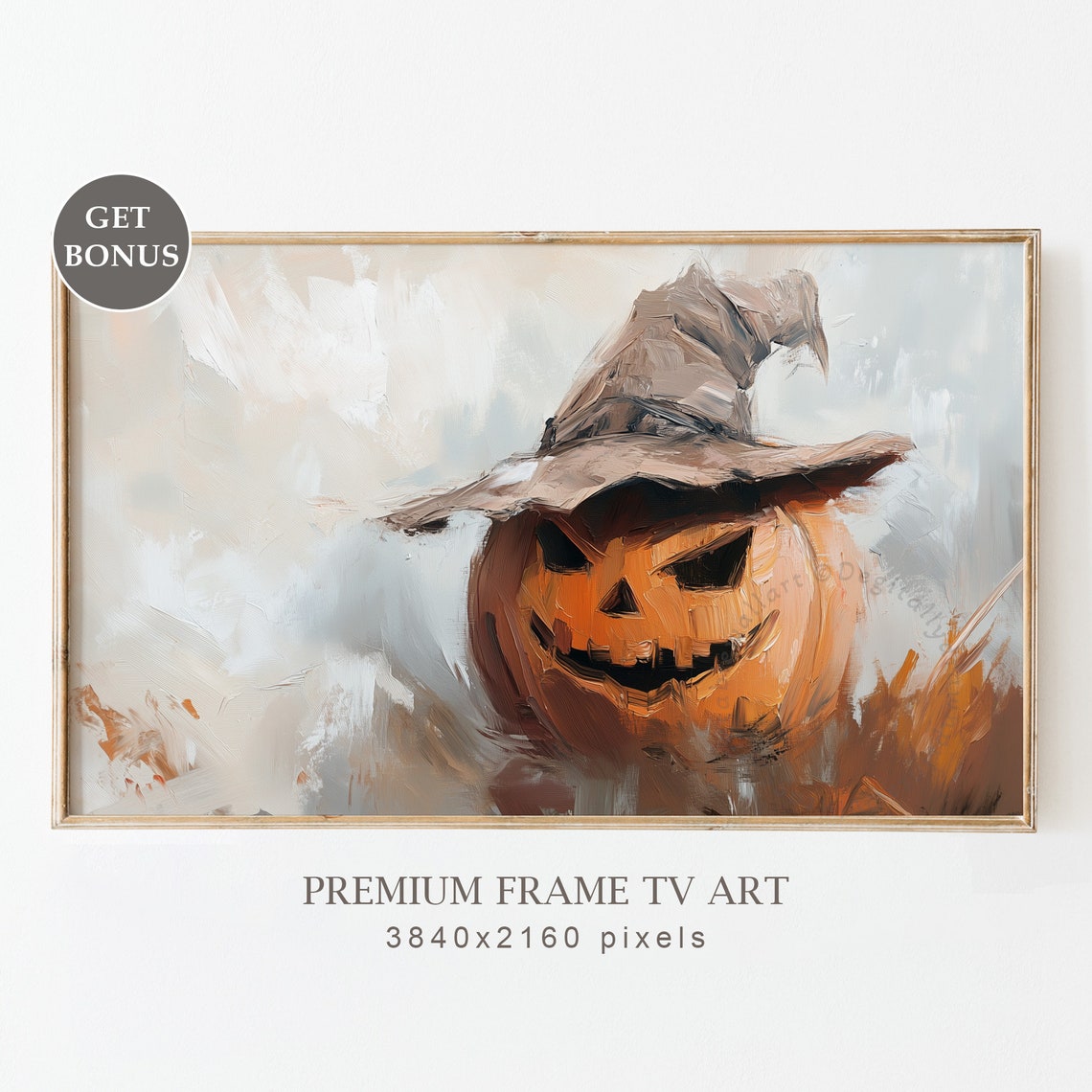 Jack O Lantern Witch Hat Impressionist Neutral Beige Halloween Poster