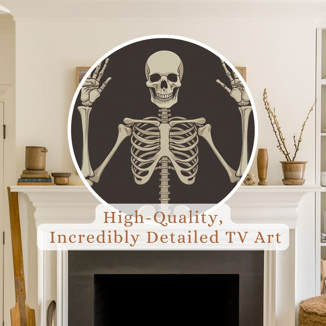 Smiling Skeleton With Raised Hands Modern Halloween Spooky Goth Poster - Image 2