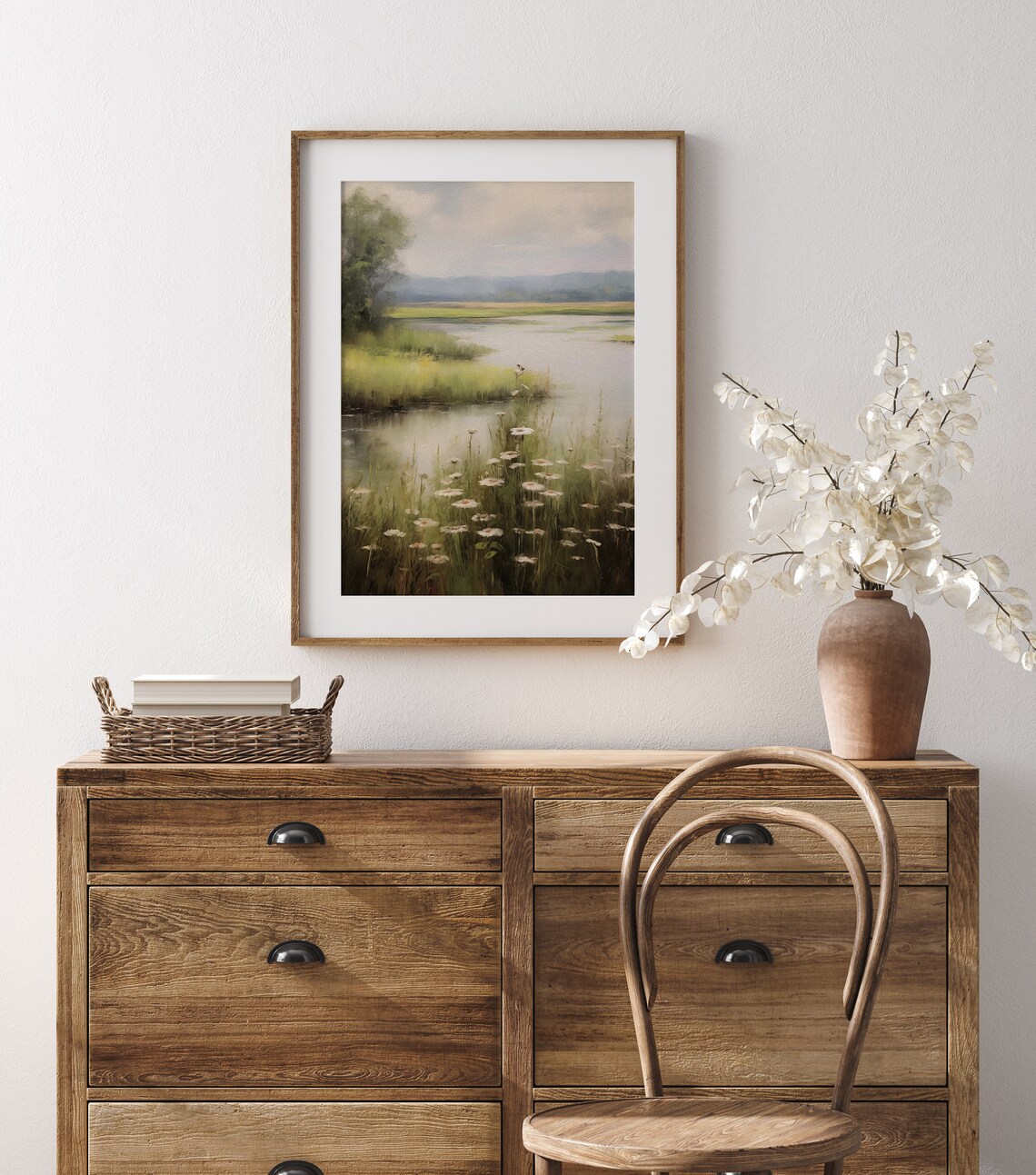 Wildflower Field Landscape Vintage Painting Moody Spring Decor Farmhouse Print Neutral Wall Art Spring Print - Image 3