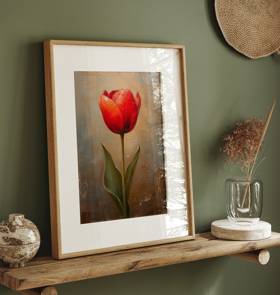 Vintage Tulip Wall Art Red Tulip Antique Oil Painting Neutral Farmhouse Decor Muted Tone Print Country Oil Painting - Image 3