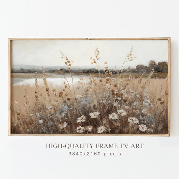 Spring Wildflowers Landscape Art Print, Rustic Floral